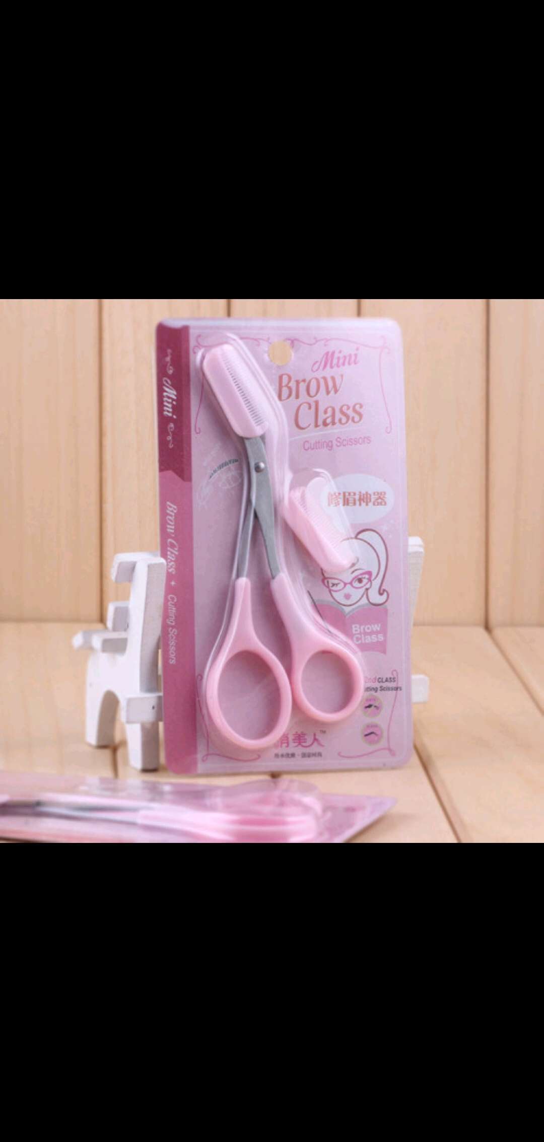 修眉剪刀 不锈钢粉色眉梳 美妆工具小眉剪 画眉神器细节图
