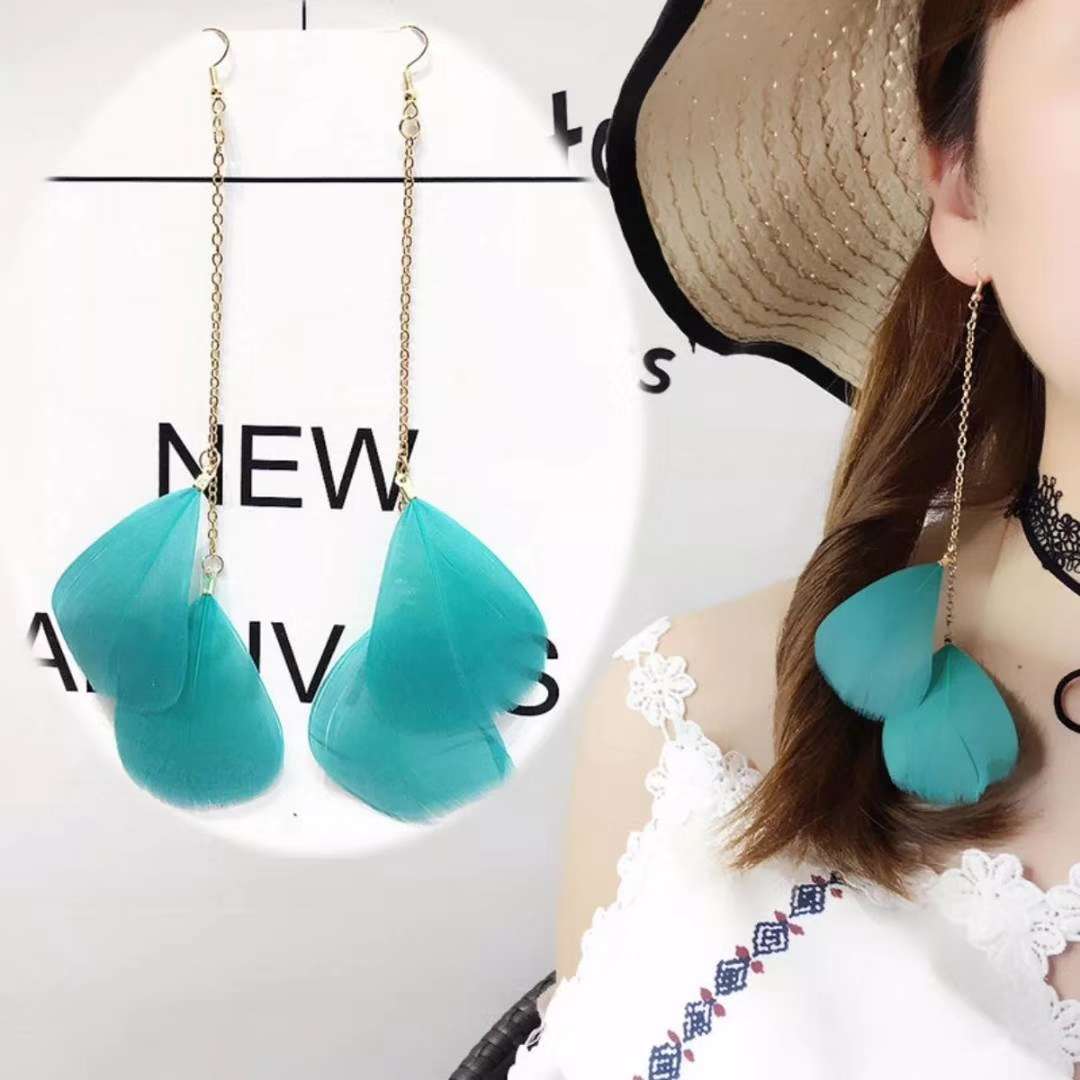 Feather butterfly jewelry long down jacket earrings trend women