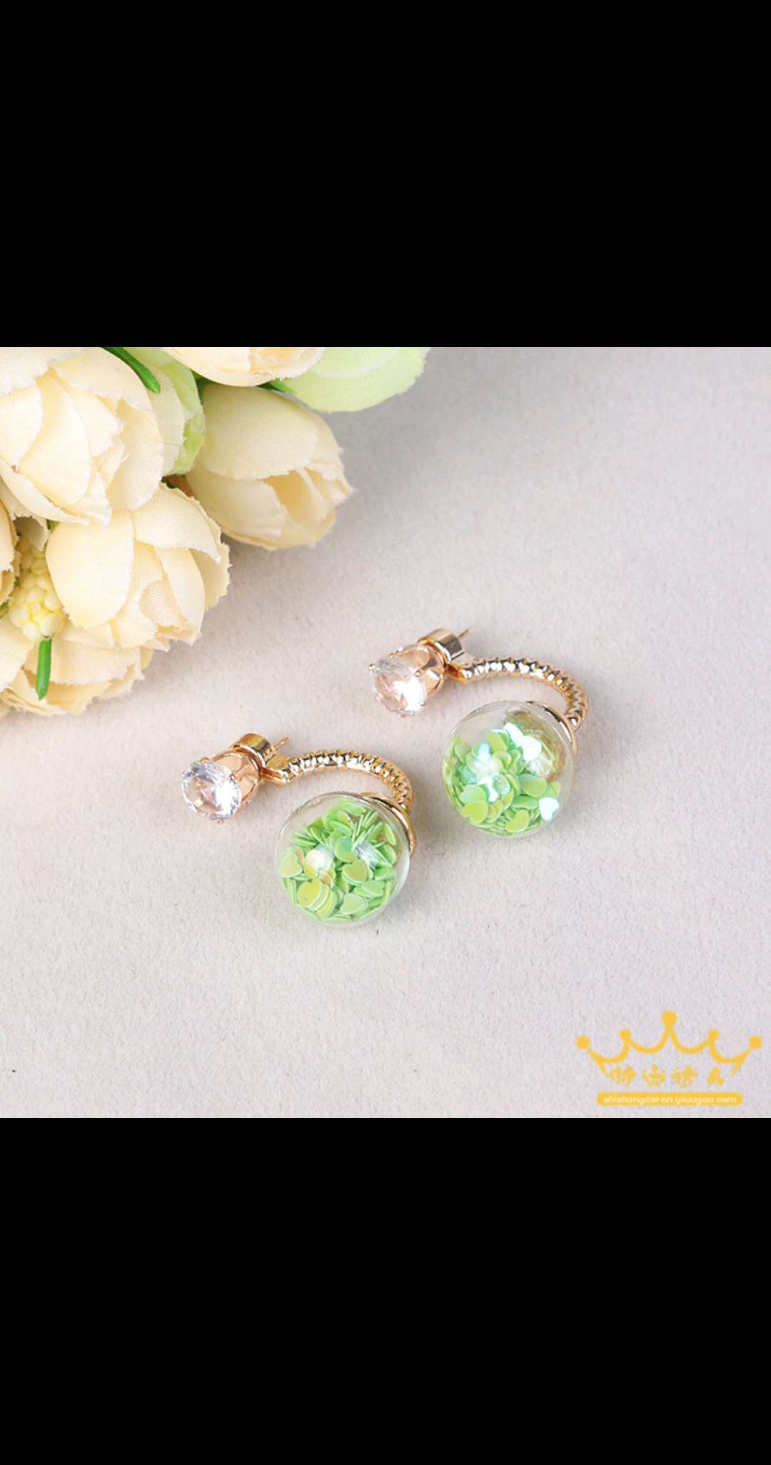 Korean exaggerated and individualistic heart-shaped sequined fresh earrings, versatile accessories, twist twist buckle earrings Item Picture