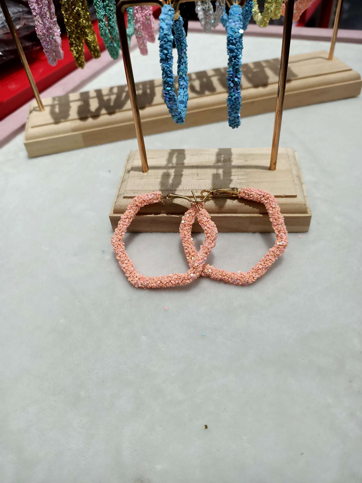 高温亮片耳环一一六边