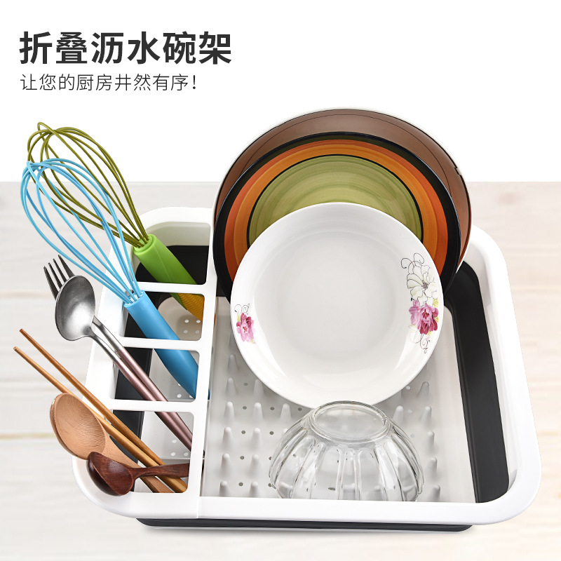折叠沥水碗架厨房置物架 多功能碗盘筷餐具收纳放碗盘碟收纳碗架图
