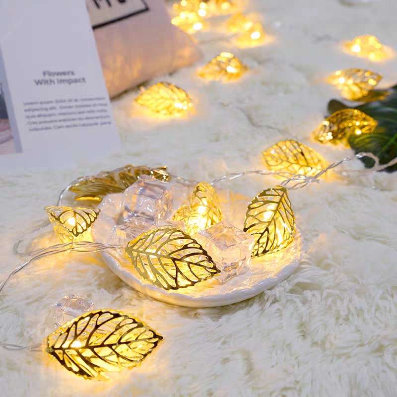 10L leaf iron art light string, 2-meter cross-border new product led iron art golden leaf light string, hollowed-out golden leaf string light, Christmas light, decorative color light, flashing light undefined