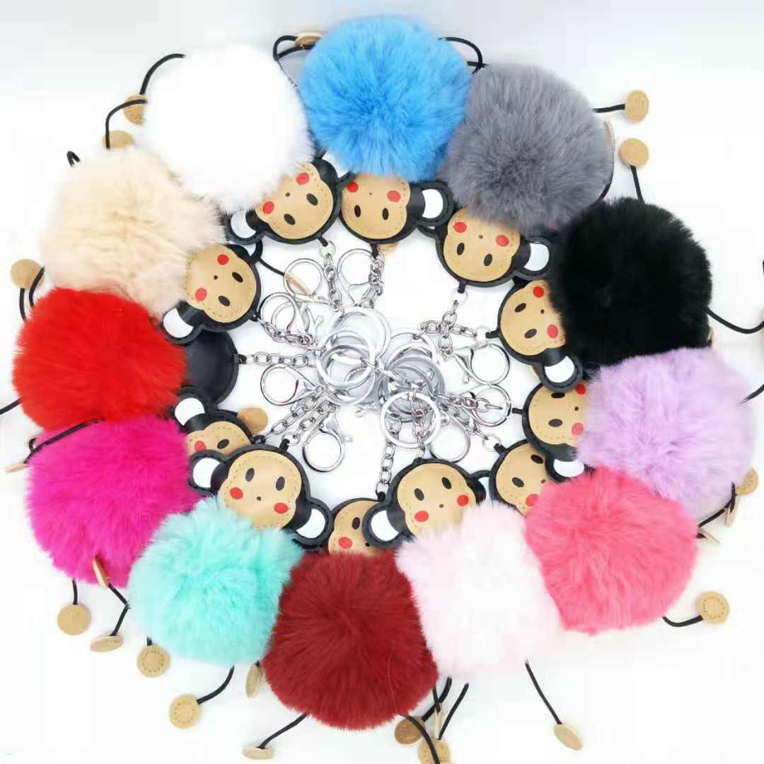 跨境专供猴子毛球挂件 包包挂件 钥匙扣毛毛球 猴子挂件