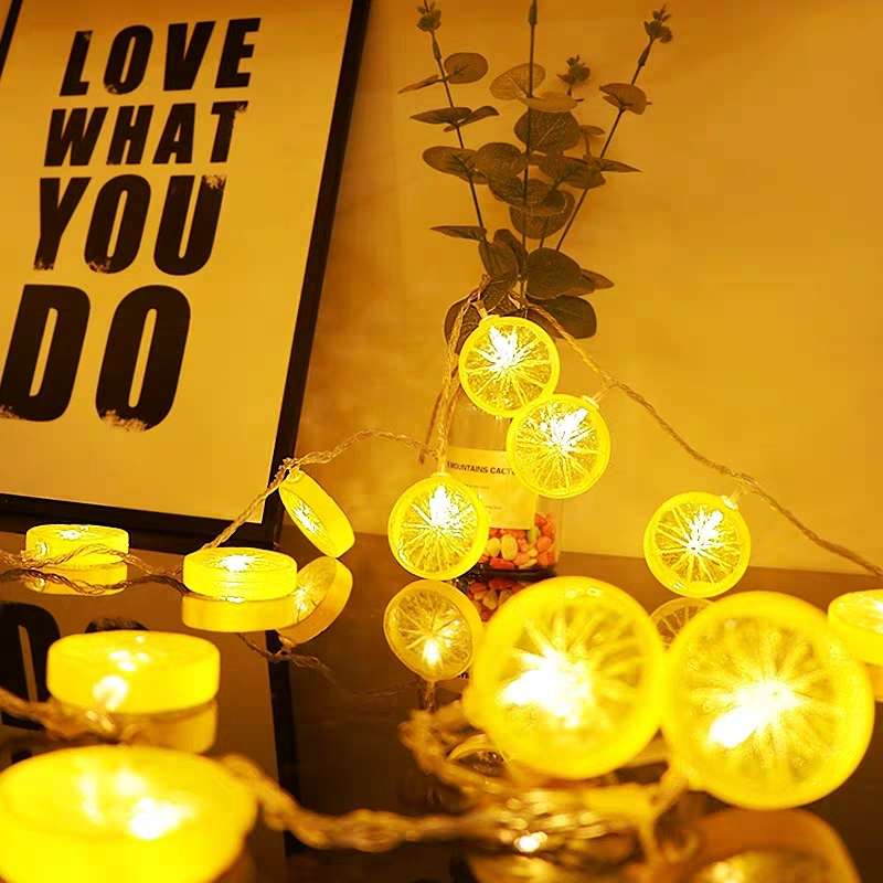 10L orange light string, LED lemon light string, solar USB battery, fruit-shaped summer party birthday decoration website Application Scenario