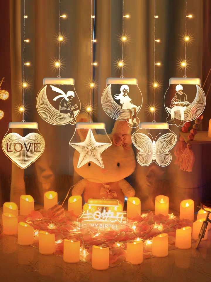 3D hanging light, romantic girl's room decoration light, LED curtain light, proposal package, star heart birthday gift light Specification image