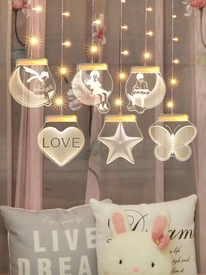3D hanging light, romantic girl's room decoration light, LED curtain light, proposal package, star heart birthday gift light details Picture