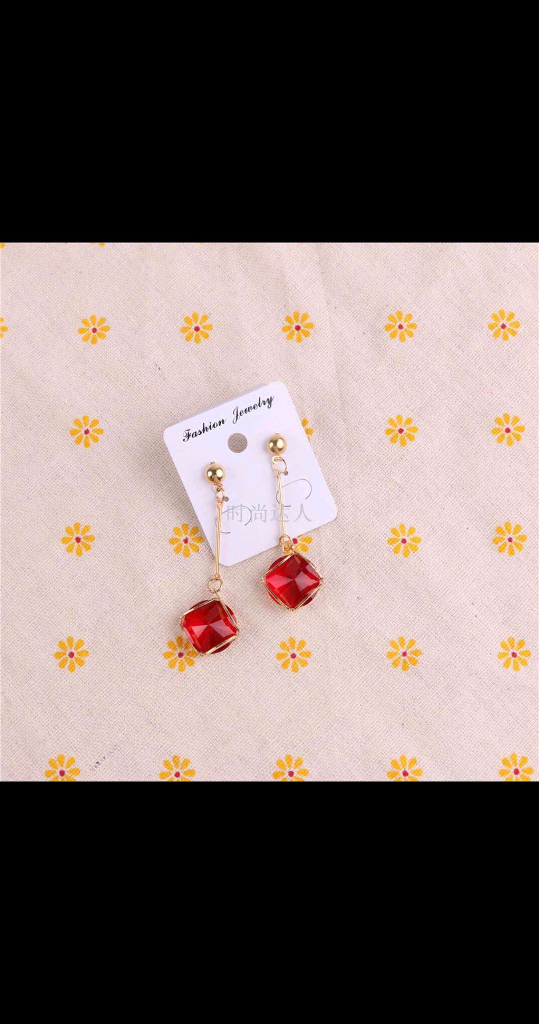 New minimalist Korean style zircon red crystal stud earrings for women, personalized and internet-famous earrings for brides details Picture