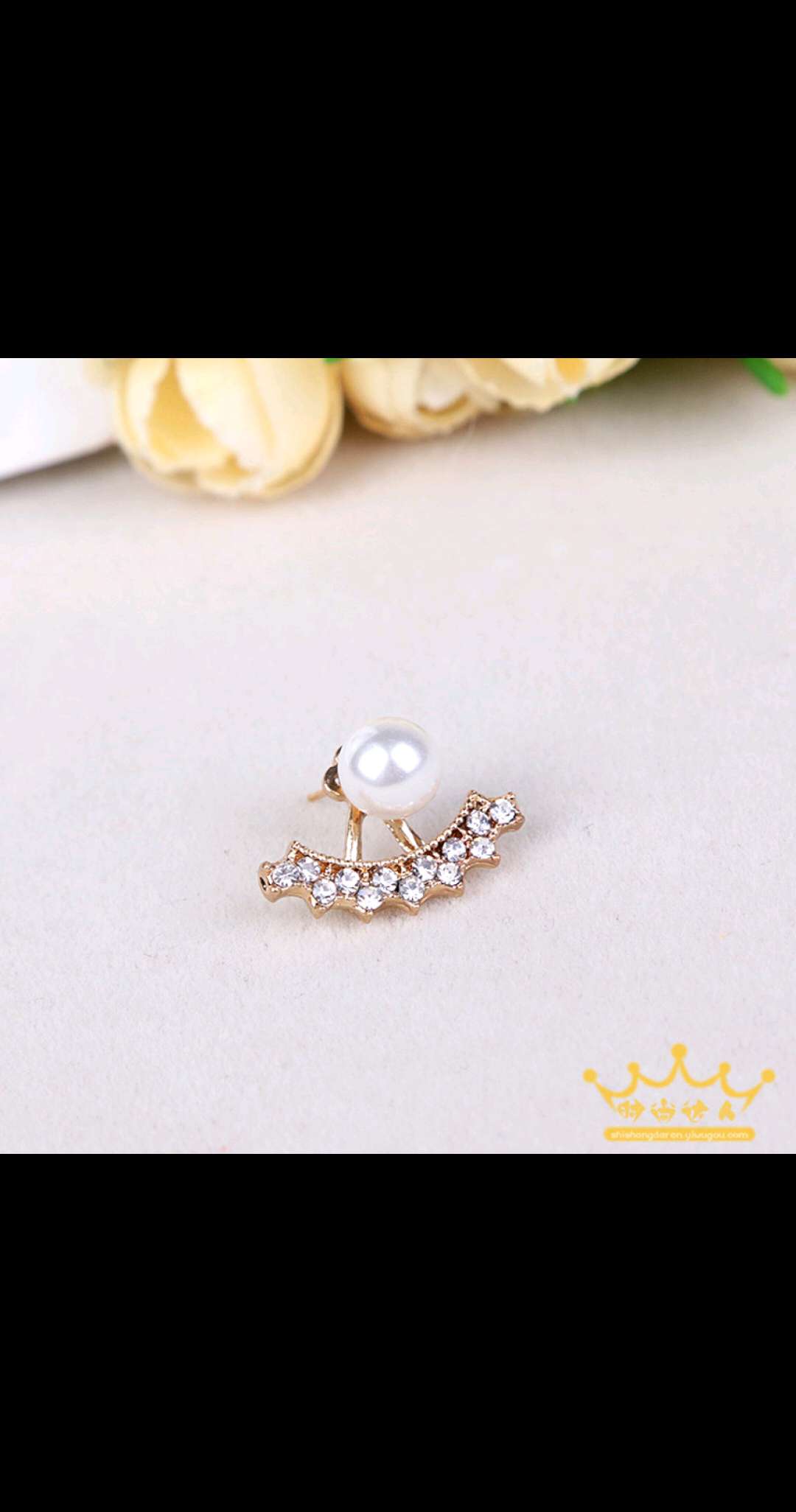 Korean version pearl and diamond earrings, earrings, earrings, and a row of pearl stud earrings Specification image