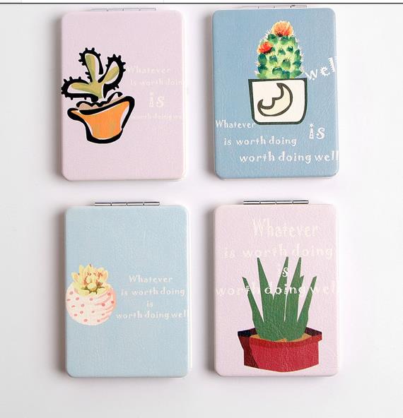 时尚方形仙人掌🌵系列双面印花折叠化妆镜小镜子产品图