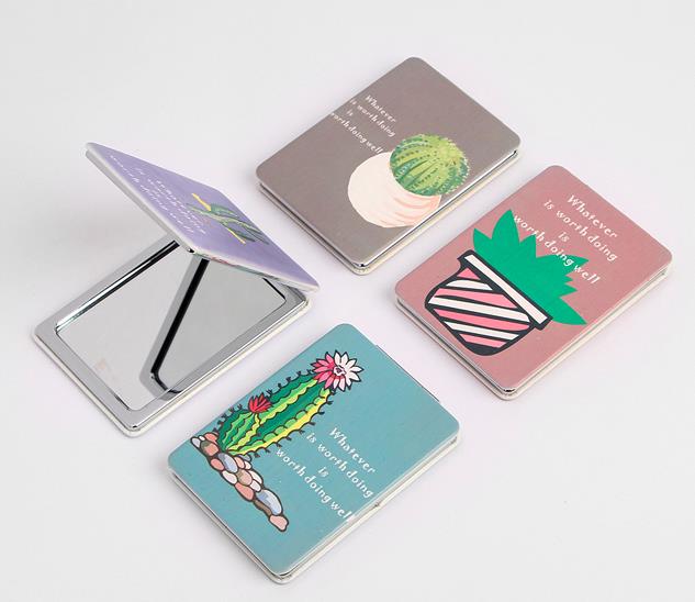 时尚方形仙人掌🌵系列双面印花折叠化妆镜小镜子