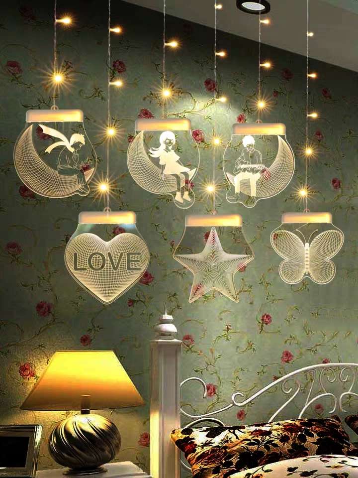 3D hanging light, romantic girl's room decoration light, LED curtain light, proposal package, star heart birthday gift light Application Scenario