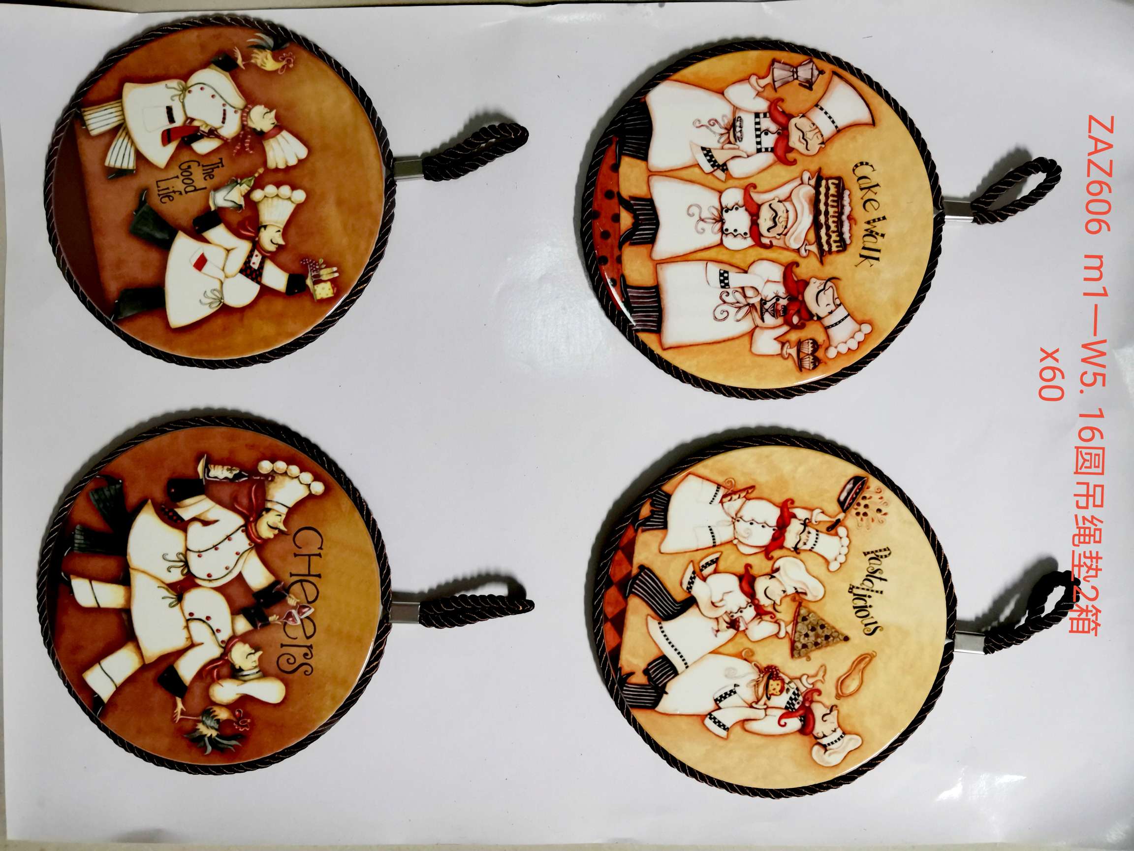 圆形陶瓷吸水吊绳杯垫 隔热垫  餐垫 锅垫 碗垫 菜盘垫装饰挂板