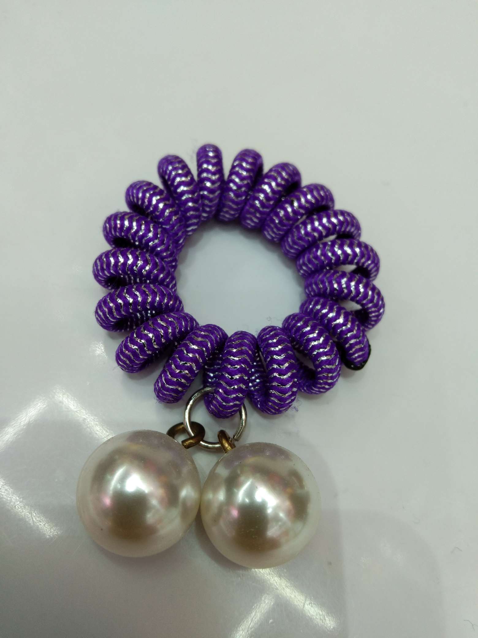 Telephone wire ten pairs of pearl hair rings, purple thumbnail