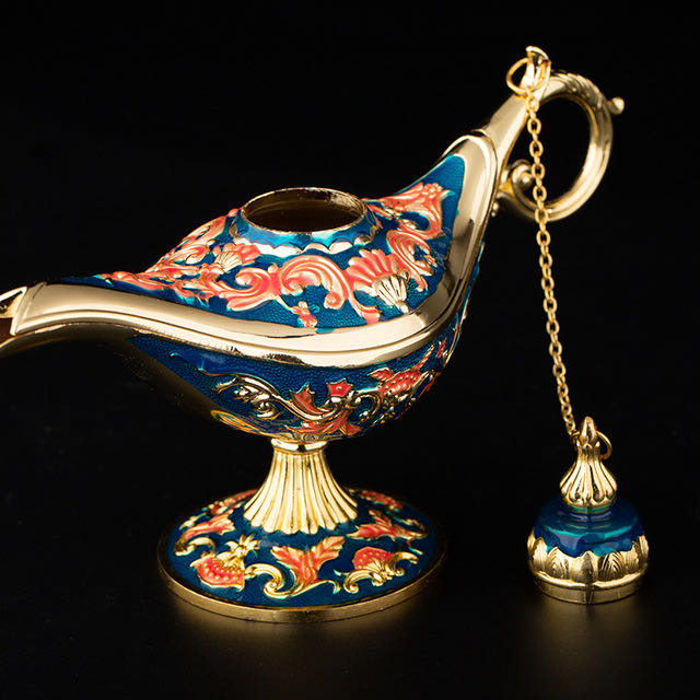 Metal handicrafts, home living room decoration items, creative European retro and cute enamel color Aladdin magic lamp Specification image
