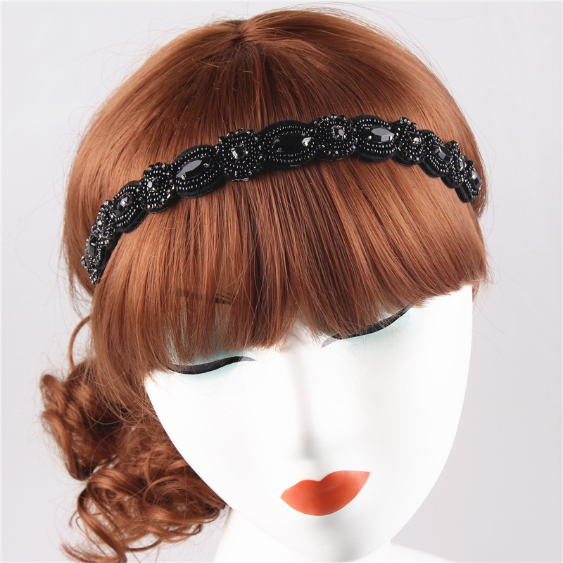 Euramerican beads handmade beaded hair accessories vintage nightclub black flash drill hair band ornaments temperament fine hair hoop headband thumbnail
