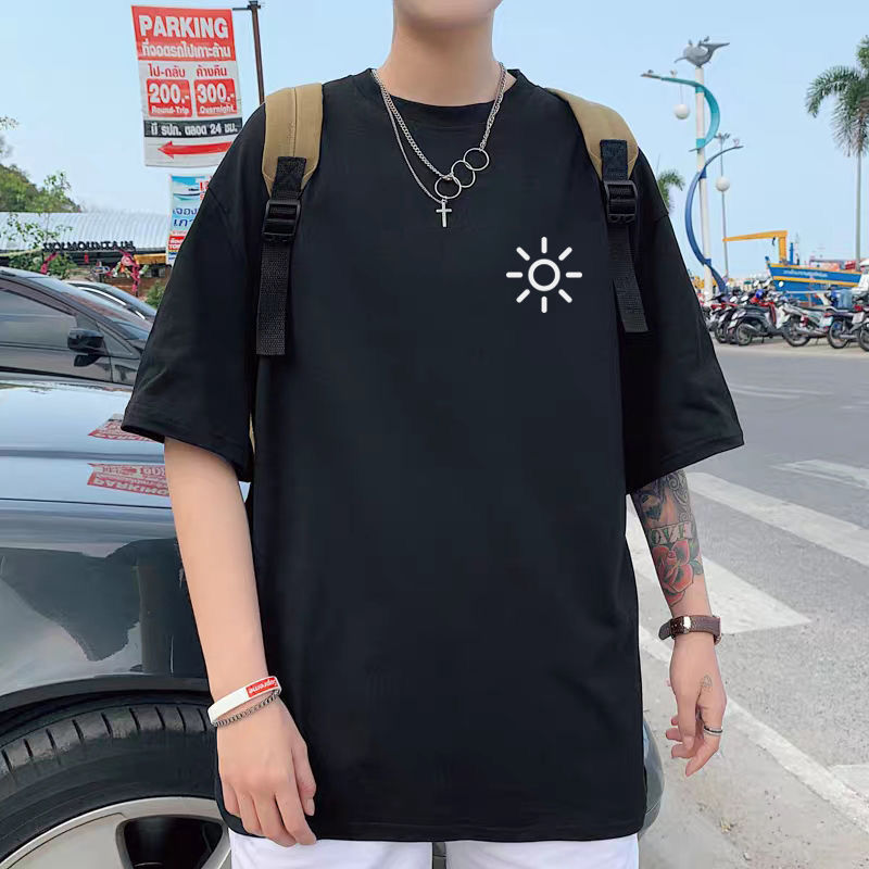 Embroidered T-shirt for men Cotton summer short sleeve Korean version of loose clothing for students breathable T-shirt thumbnail