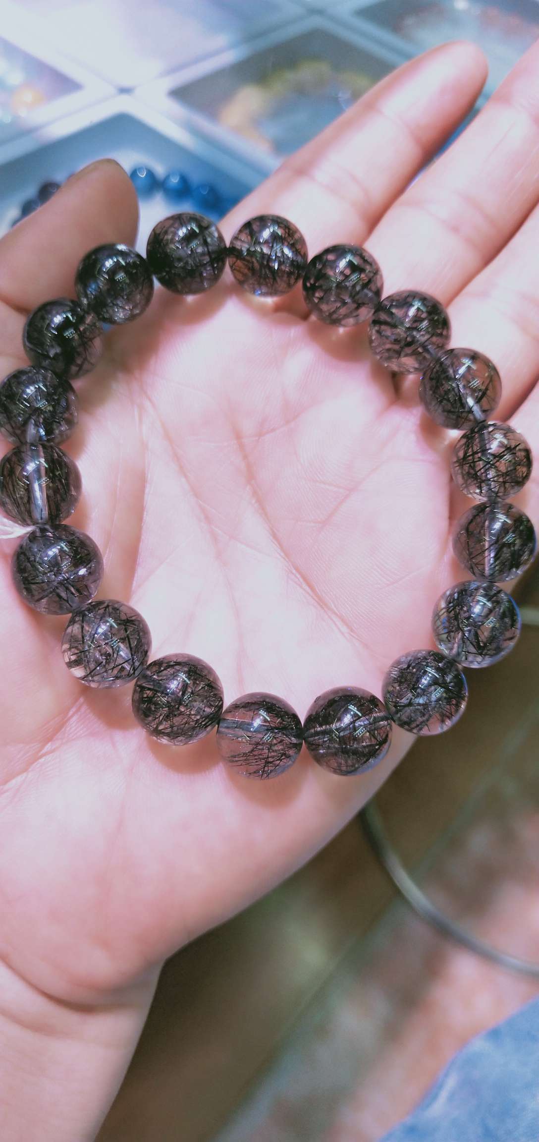 Brazilian natural crystal (black hair crystal), 11mm bracelet