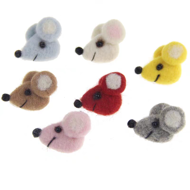 Wool felt fairy tale mice, cartoon animals, Beibei Mice, pure handmade DIY children's headwear, hats, clothing accessories