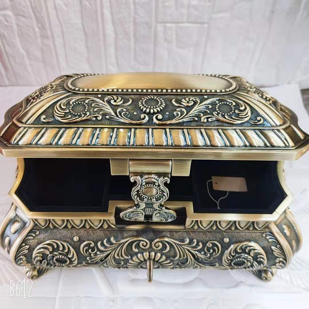 金属创意多层带锁百宝箱欧式复古海盗箱首饰收纳盒奢华特大珠宝盒