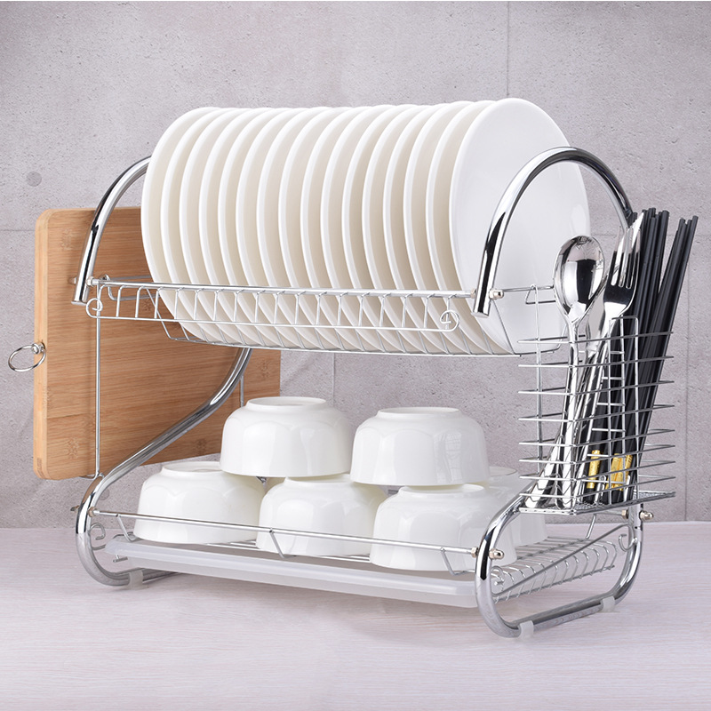 2-Character Double-Layer Single-Plate Drain Bowl Rack Kitchen Supplies Storage Rack Manufacturers Wrought Iron Storage Rack