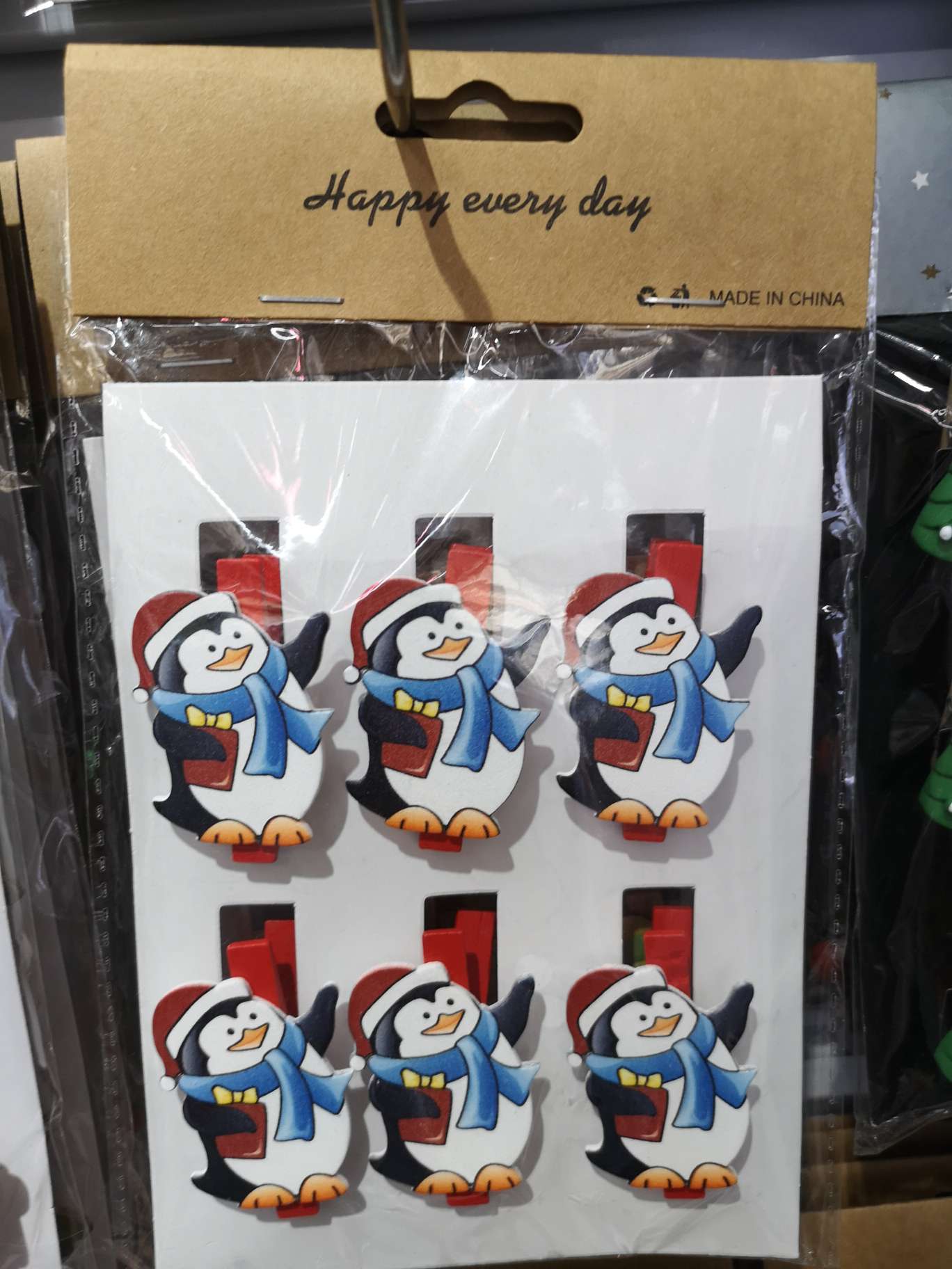 圣诞装饰用品木质圣诞树夹子企鹅