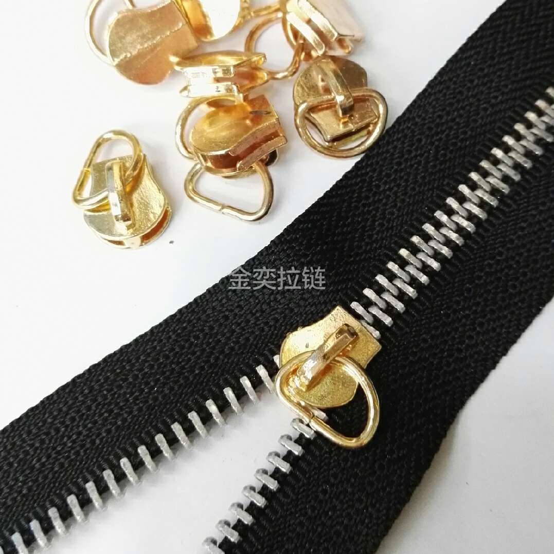 No.5 Metal aluminium tooth zipper hanging shallow gold 1CM half-round zipper head luggage garment home textile general