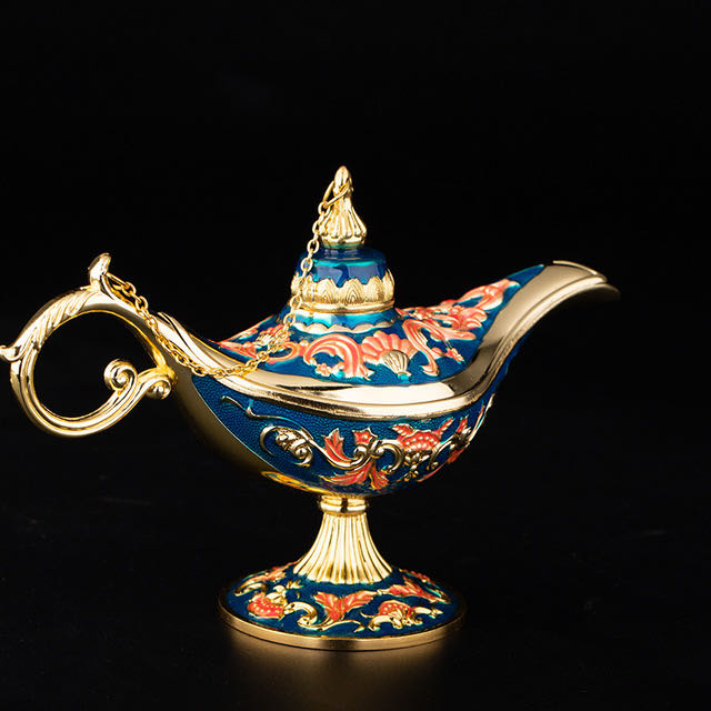Metal handicrafts, home living room decoration items, creative European retro and cute enamel color Aladdin magic lamp Item Picture