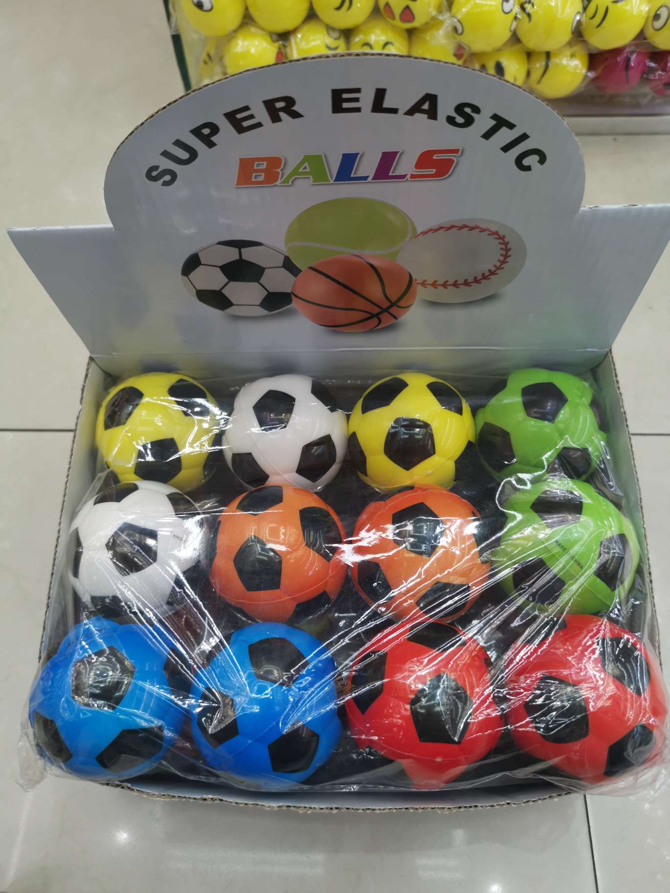 6.3cm高弹-彩足，2.1元/个，24个/盒，480/箱，此价格为一箱的价格