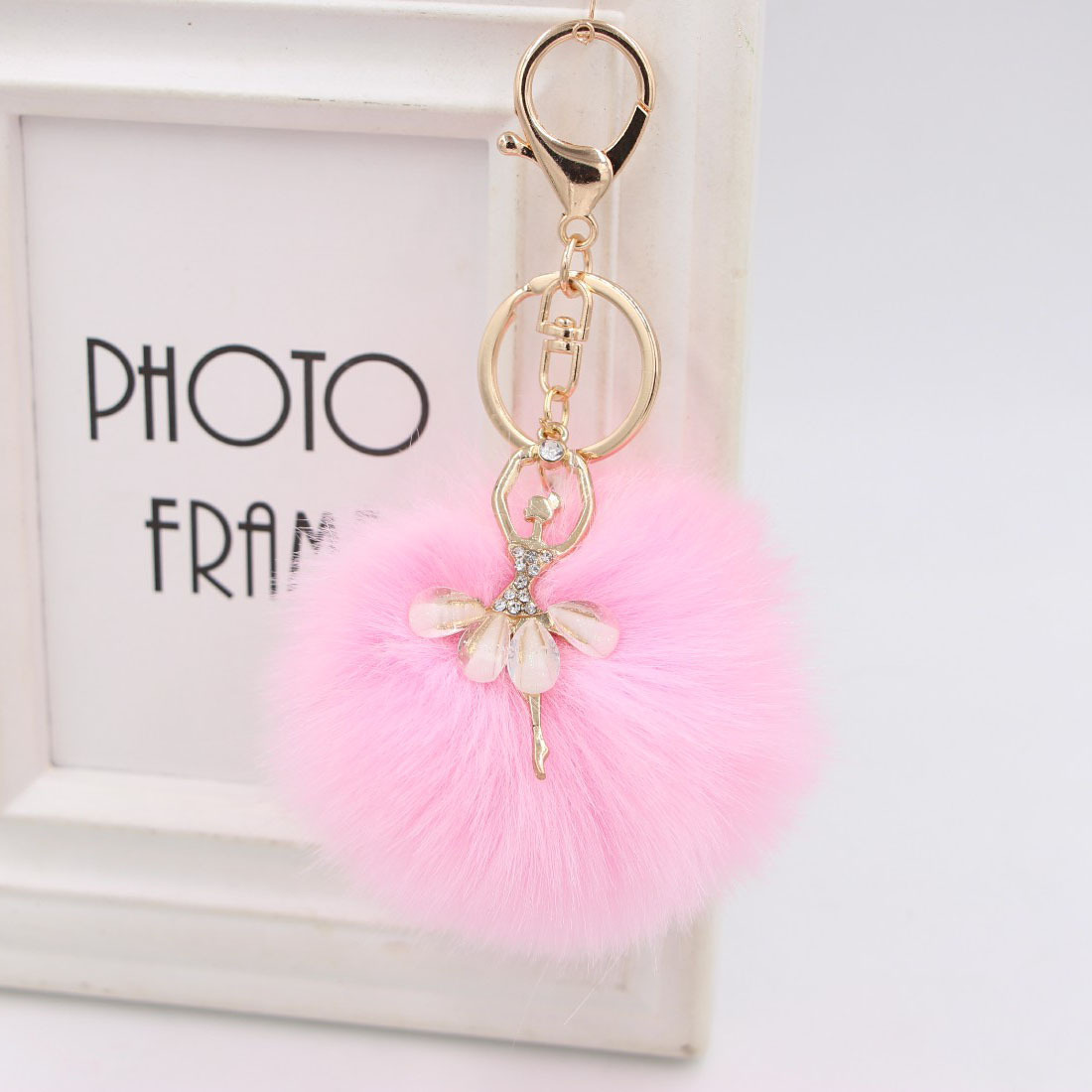 Cute Rhinaute Little Angel Car Keychain Women's Bag Pendant Plush Rex Rabbit Fur Ball Keychain Wool-Like Keychain details Picture