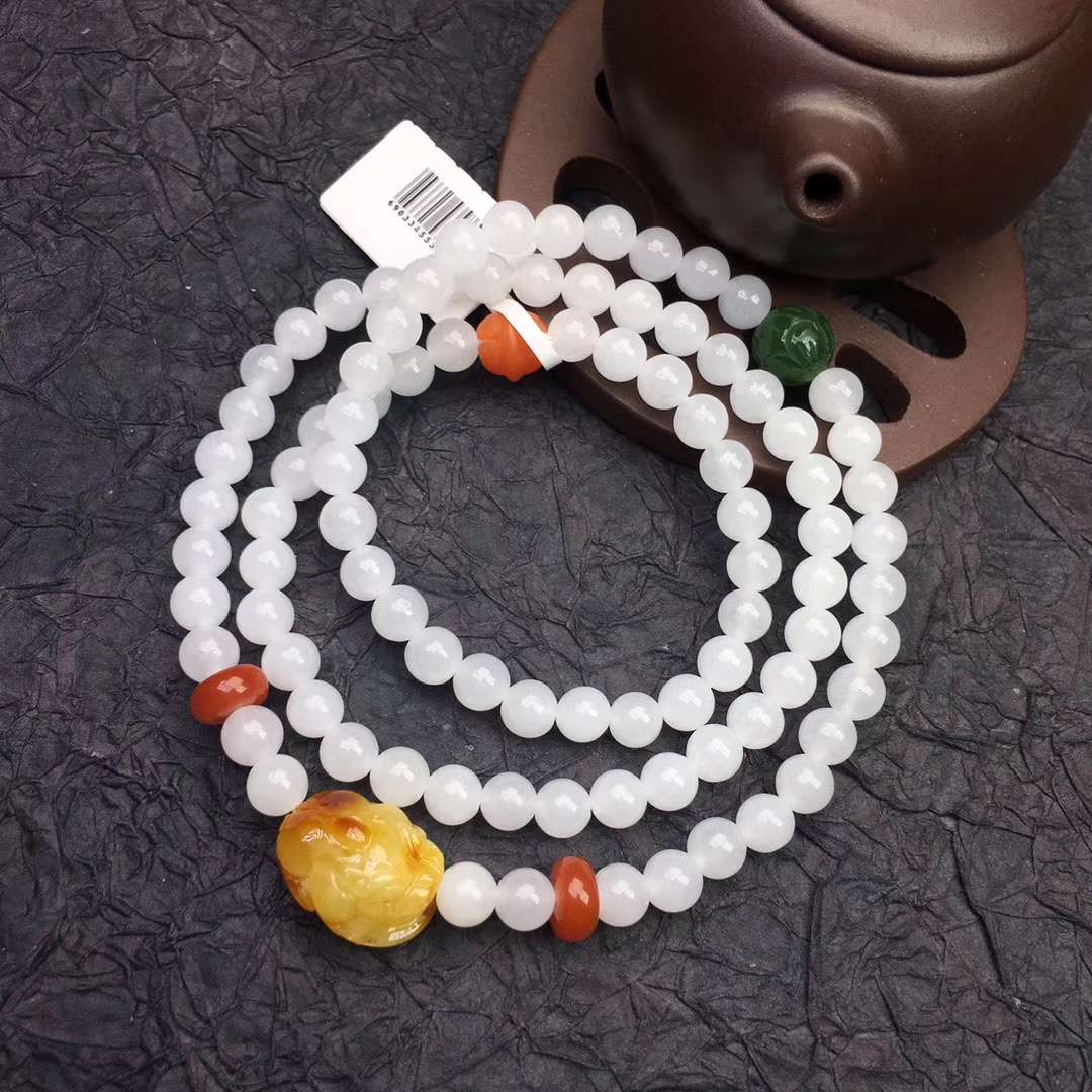 Natural Hetian white jade three-loop bracelet