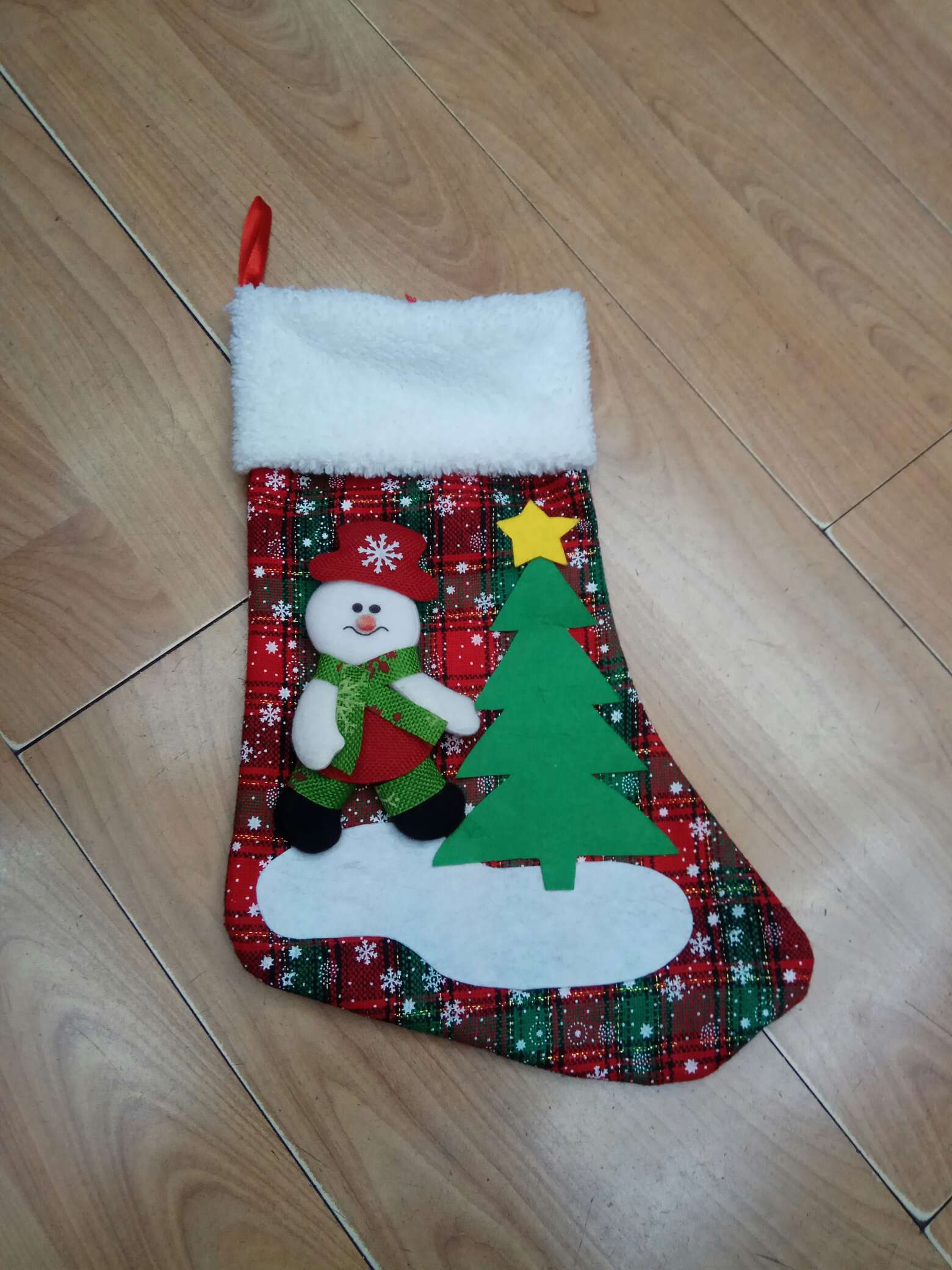 格子卡通袜  圣诞袜