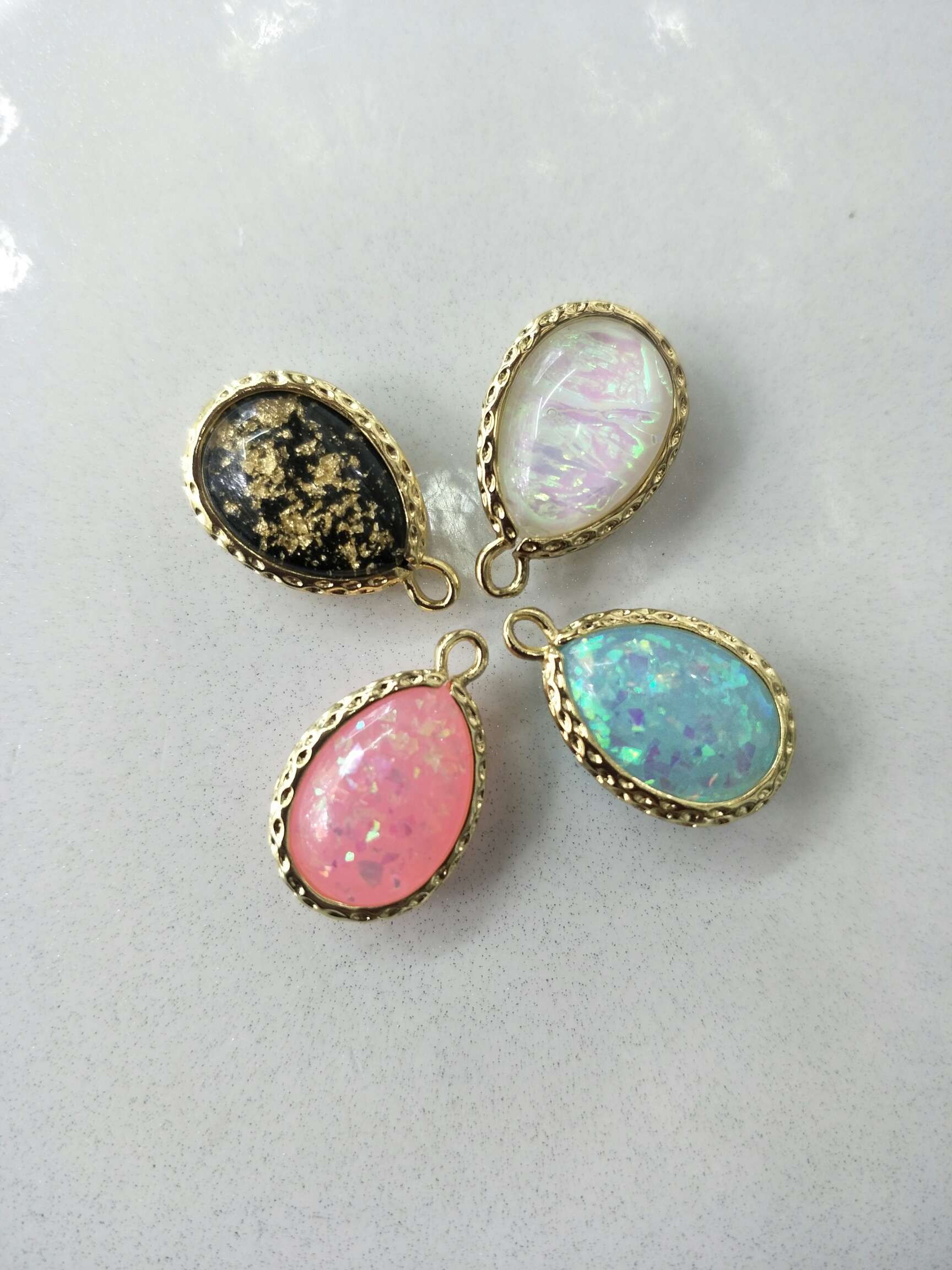 10*14 water drop magic color resin imitation Opal copper trim color KC gold accessories. thumbnail