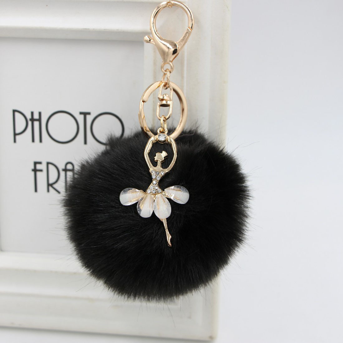 Cute Rhinaute Little Angel Car Keychain Women's Bag Pendant Plush Rex Rabbit Fur Ball Keychain Wool-Like Keychain Specification drawing