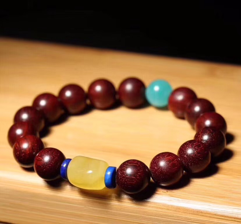 Unisex single-loop small-leaf rosewood bracelet and bracelet accessories, amber bucket beads, lapis lazuli and Tianhe stone, new original bracelet and jewelry, crystal bracelet and bracelet