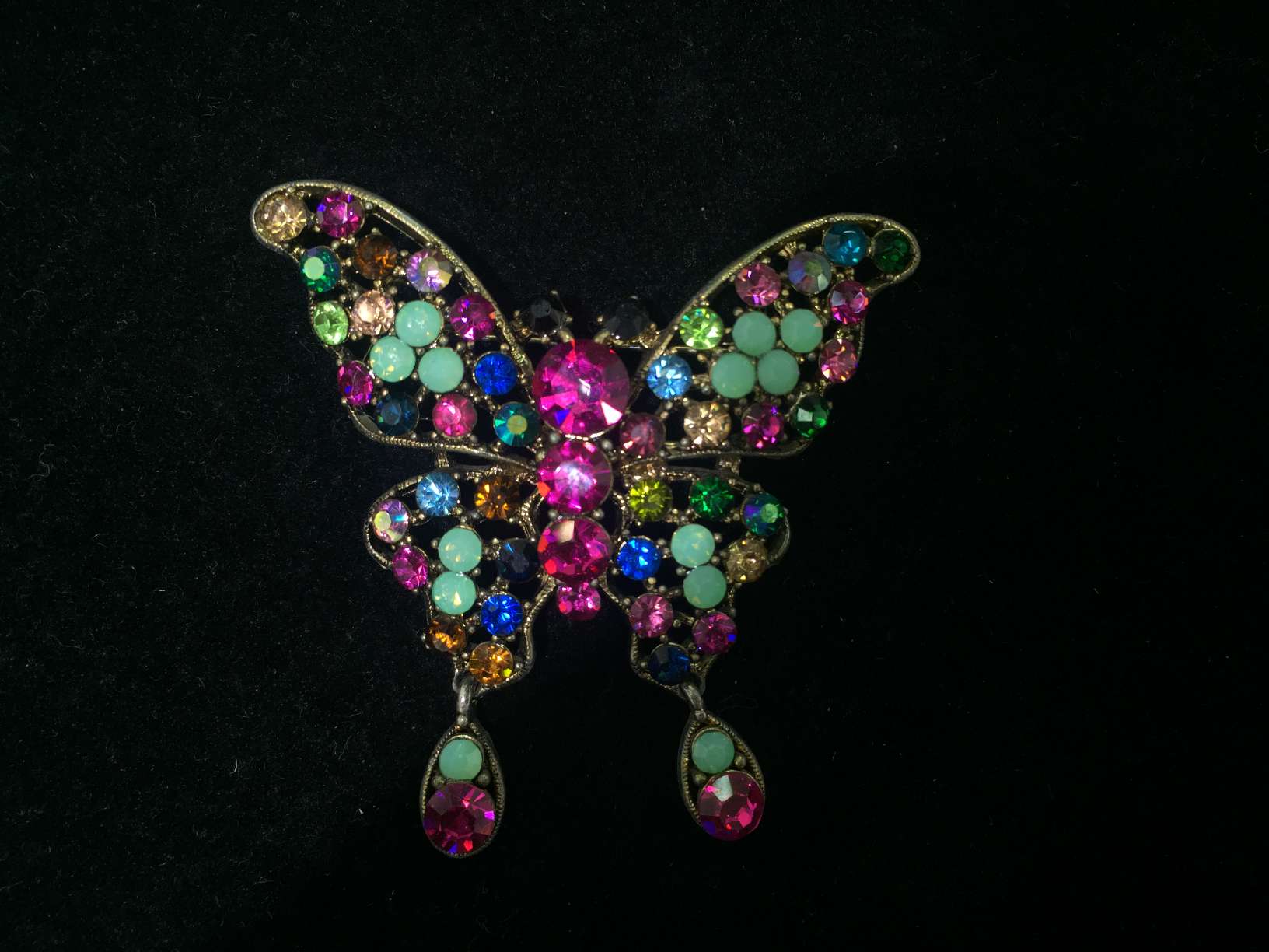 Colorful rhinestones with hanging butterflies
