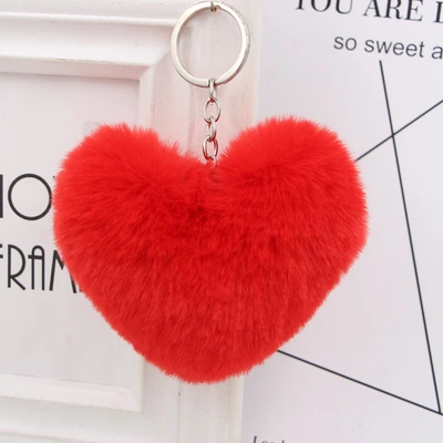 Hot Wedding Heart-Shaped Hairball Keychain Imitation Rex Rabbit Hairball Love Bag Pendant Plush Car Pendant Gift