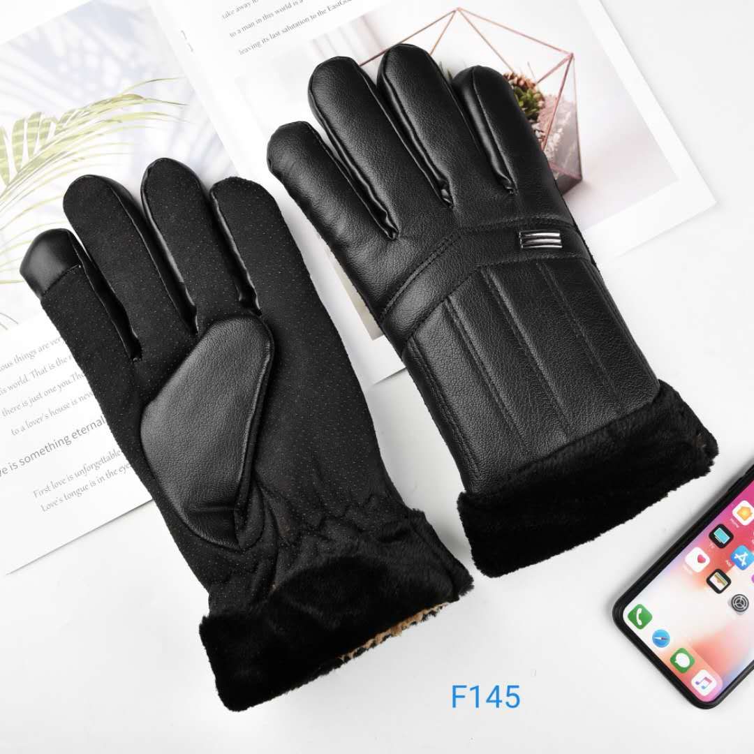 Winter wind and cold protection fashion two - side leather touch - screen gloves. thumbnail