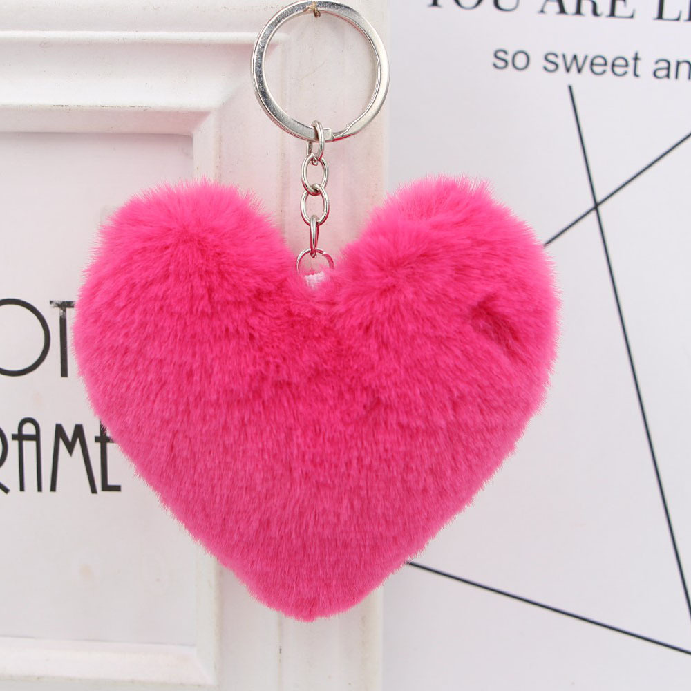 Hot Wedding Heart-Shaped Hairball Keychain Imitation Rex Rabbit Hairball Love Bag Pendant Plush Car Pendant Gift Specification drawing