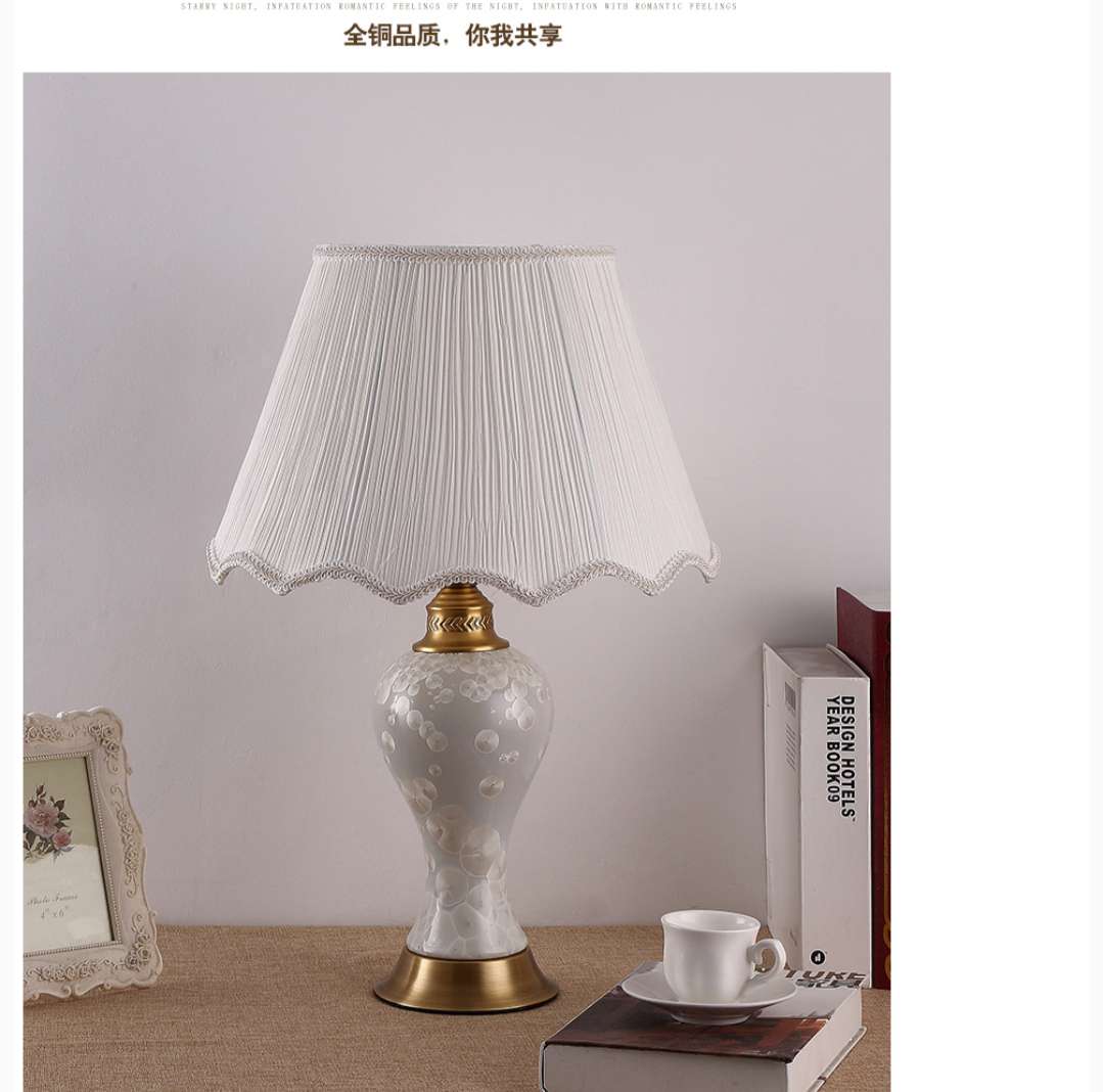 Copper fabric bedroom, study and living room simple American-style table lamp D110 details Picture