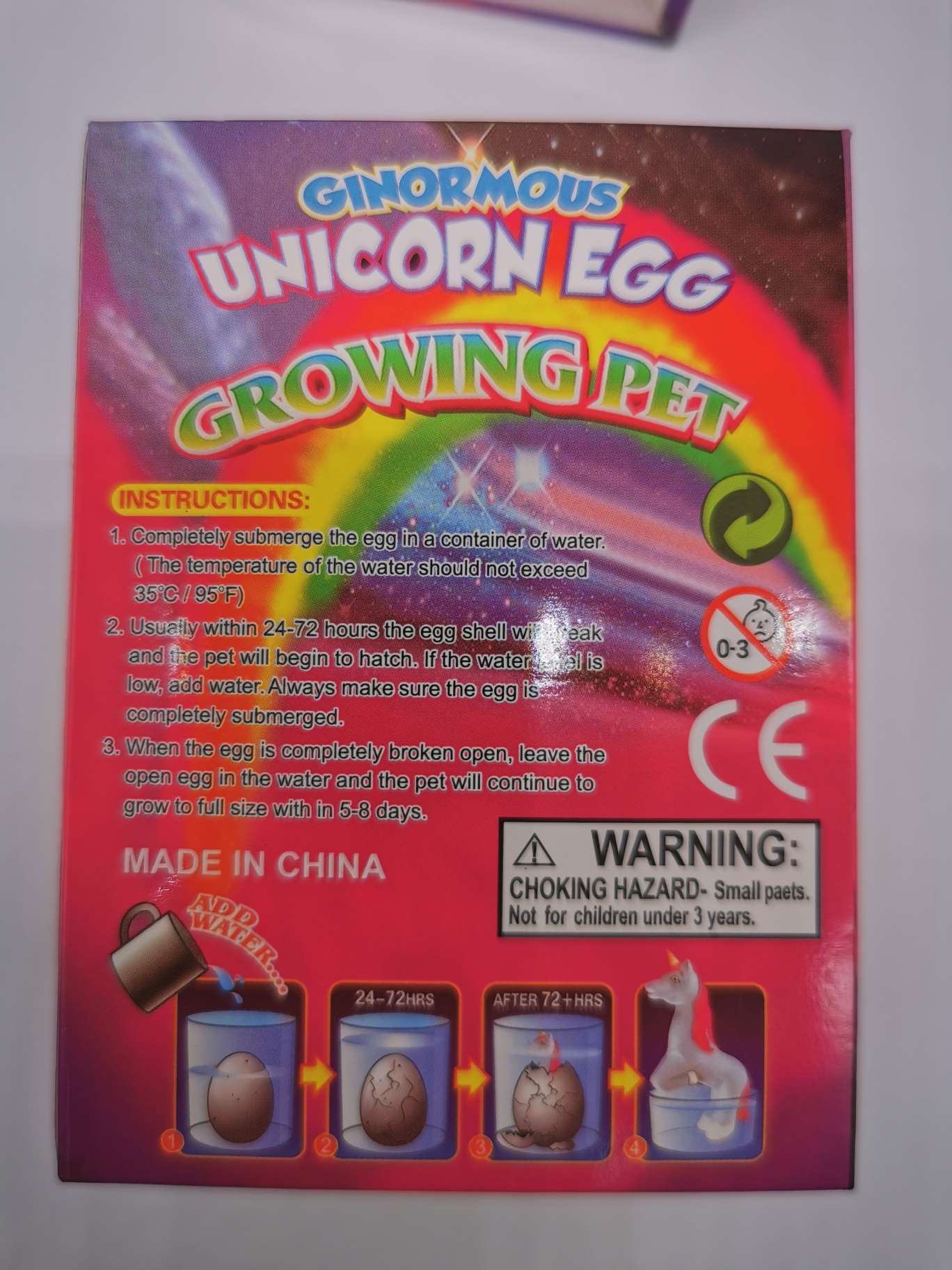 Factory direct sales, water-soaked swelling educational toys for hatching dinosaur eggs (boxed unicorn eggs) Specification image
