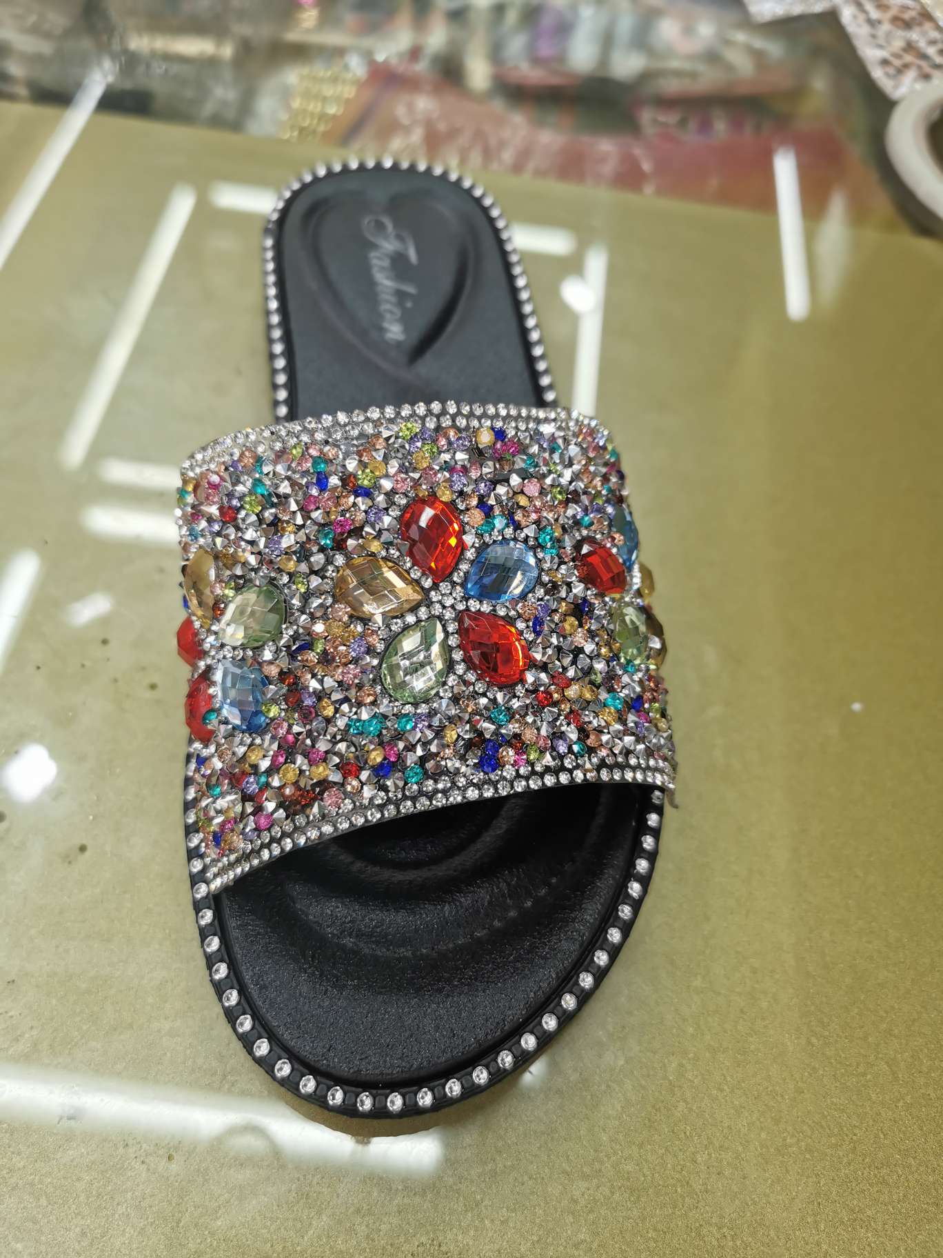 Foreign trade slippers shoe upper mixed color five-petal flower glass mixed color disorderly diamond thumbnail