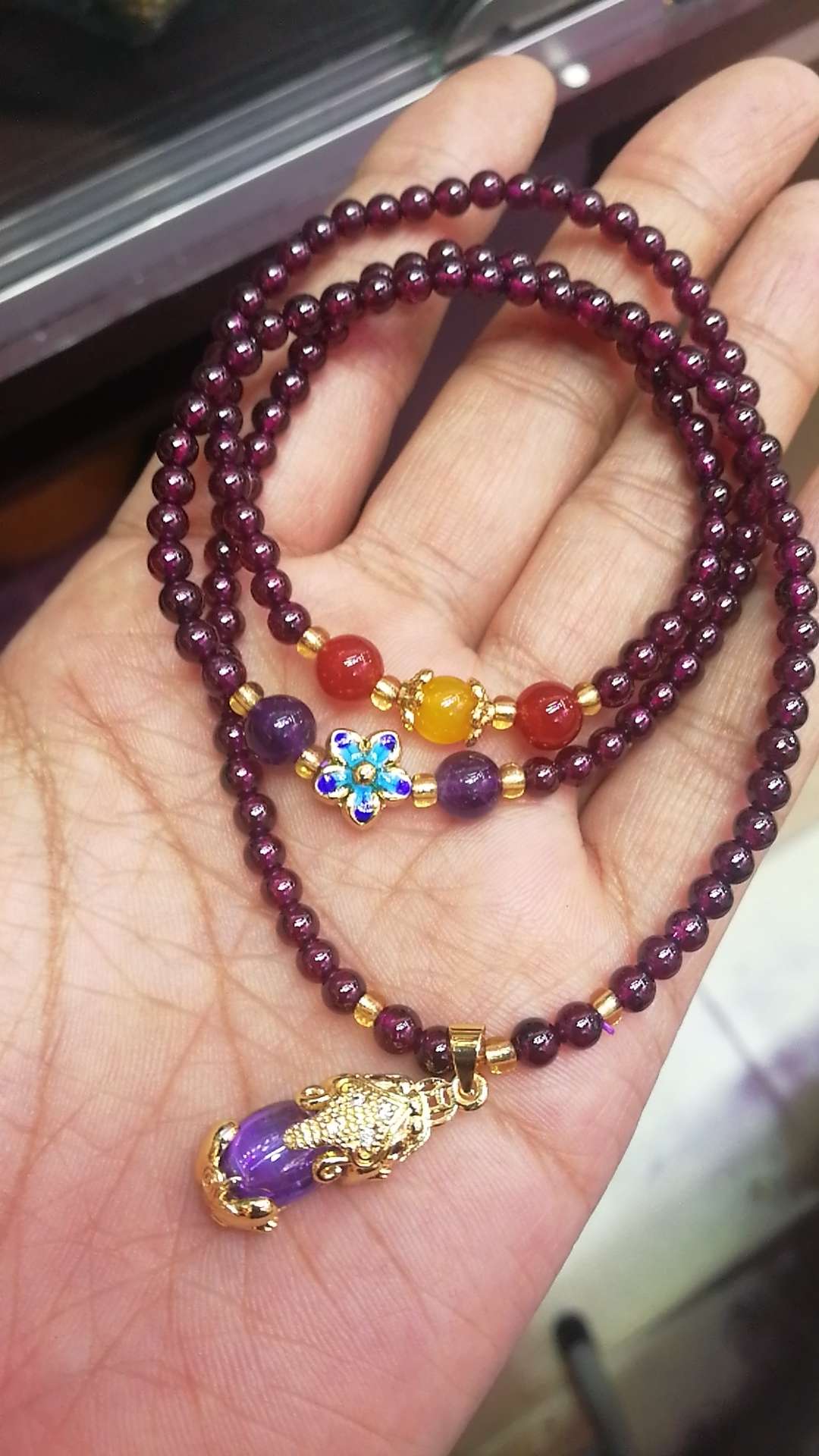 Purple-toothed garnet three-ring bracelet + Cloisonne accessories Item Picture