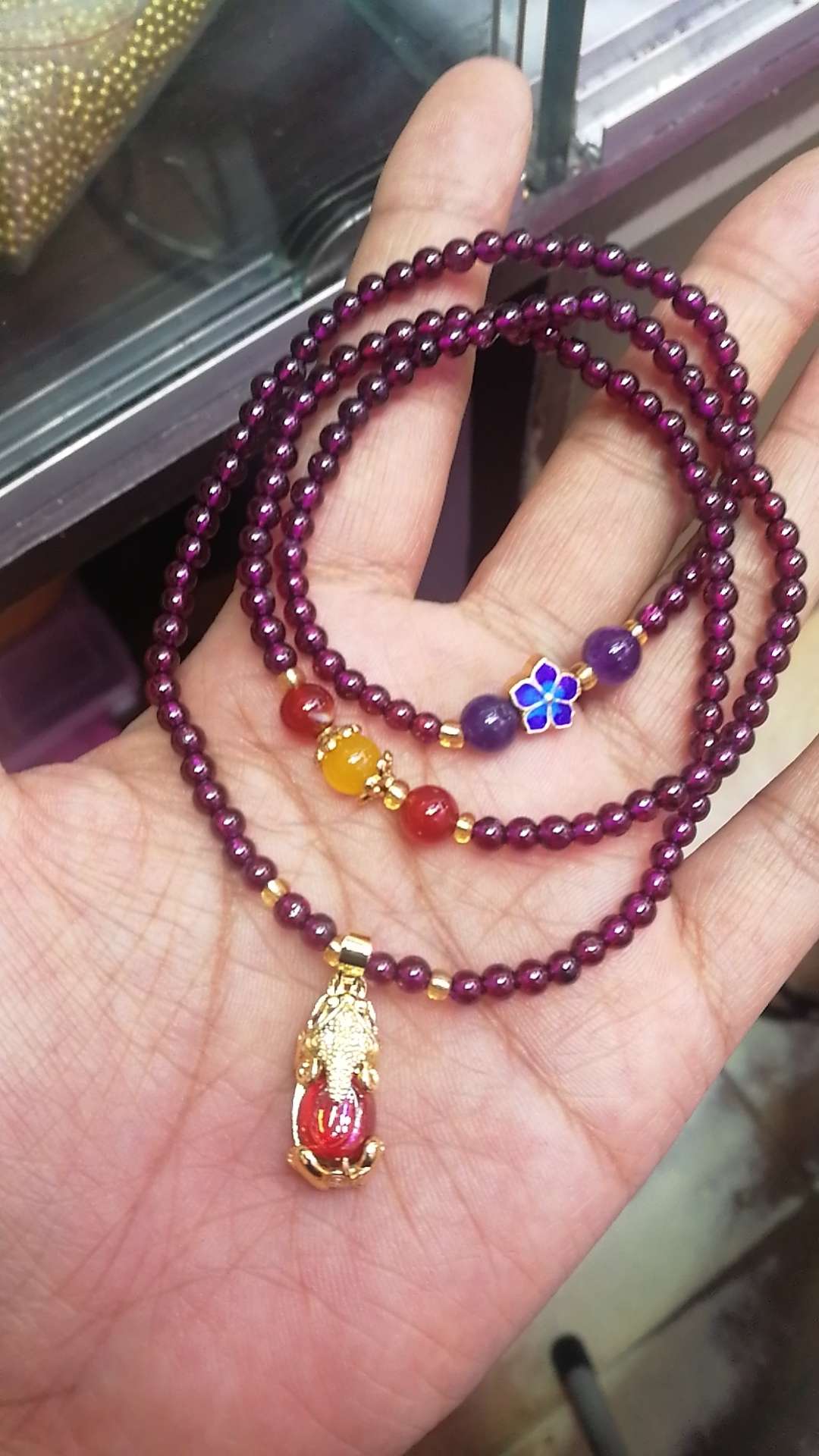 Purple-toothed garnet three-ring bracelet + Cloisonne accessories Specification image