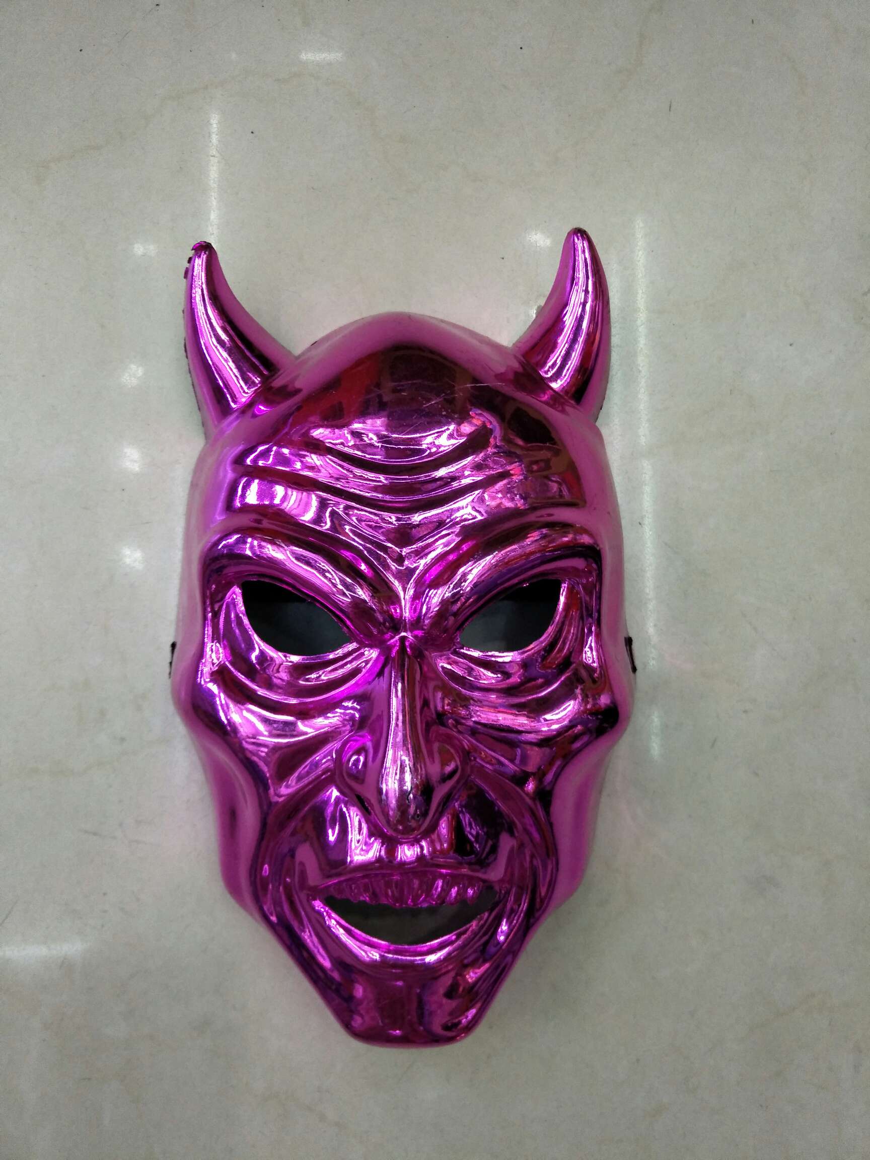 牛角电镀头套 万圣节鬼节化妆舞会鬼屋装扮道具恐怖恶魔鬼脸面具