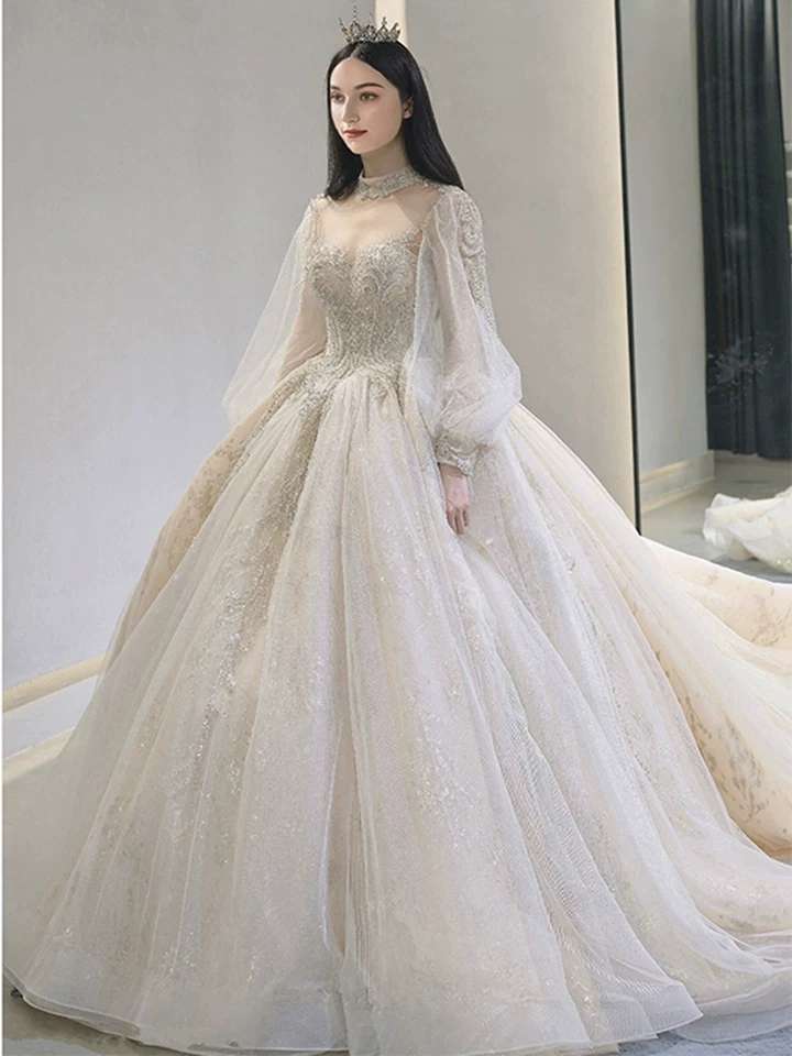 主婚纱款新娘孕妇高腰显瘦小个子星空大拖尾重工奢华遮手臂