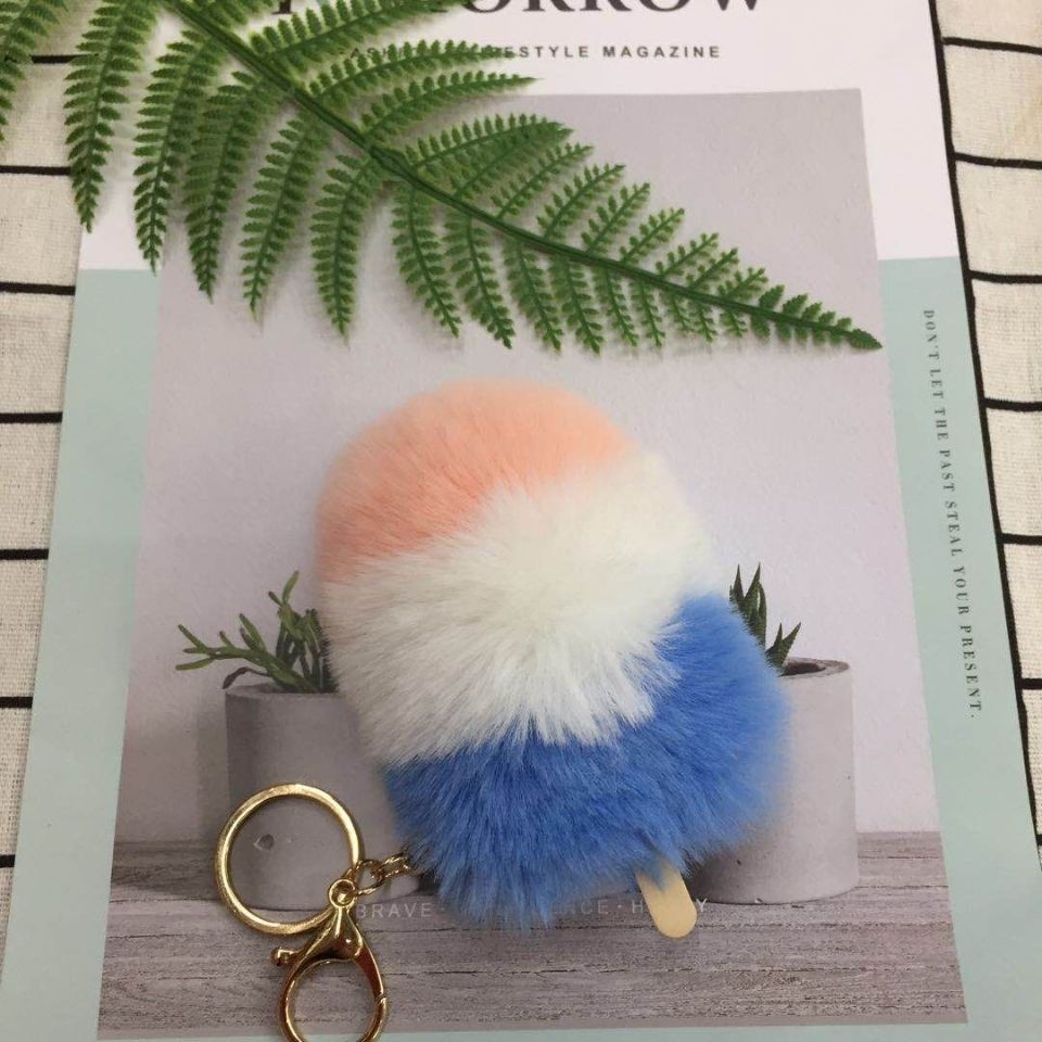 Plush pendant, ice cream imitation rex rabbit plush bag pendant, cream Popsicle cart keychain, color-blocking ball pendant undefined
