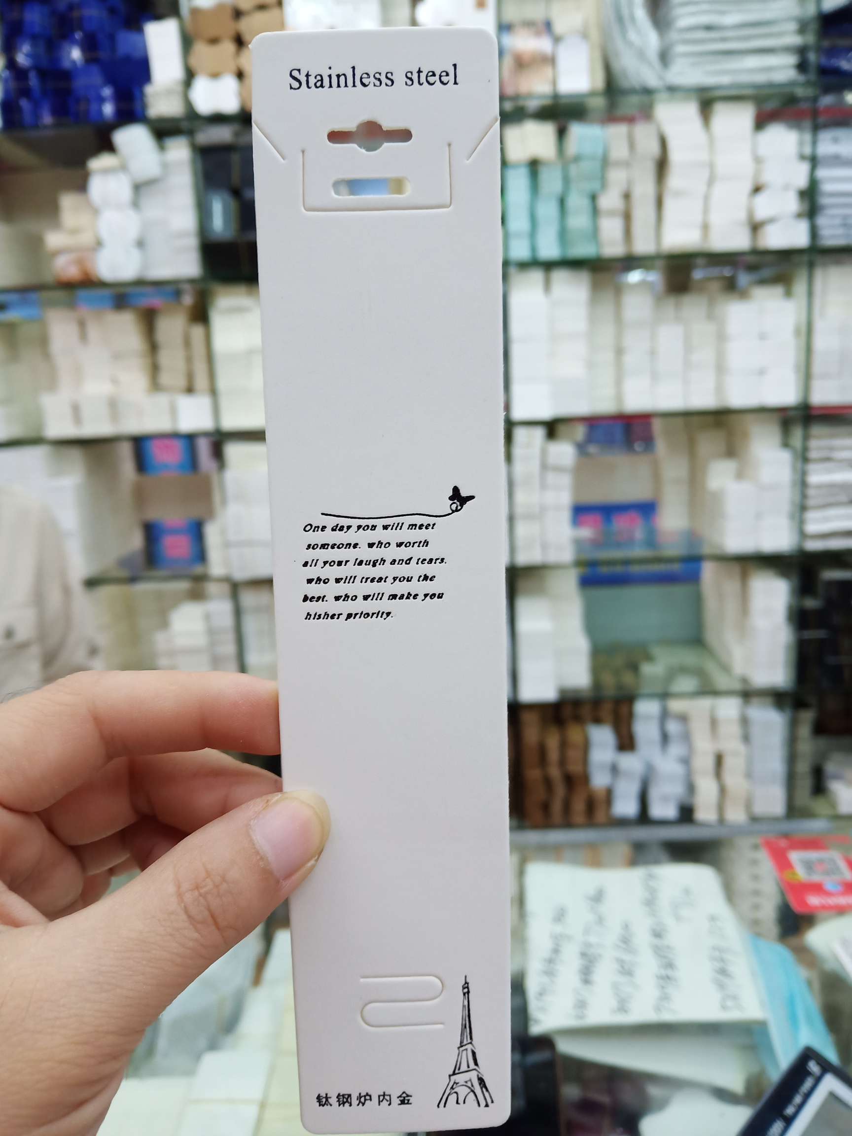 现货流行饰品项链手链卡片4X19.5不锈钢字母700克纸卡可定做产品图