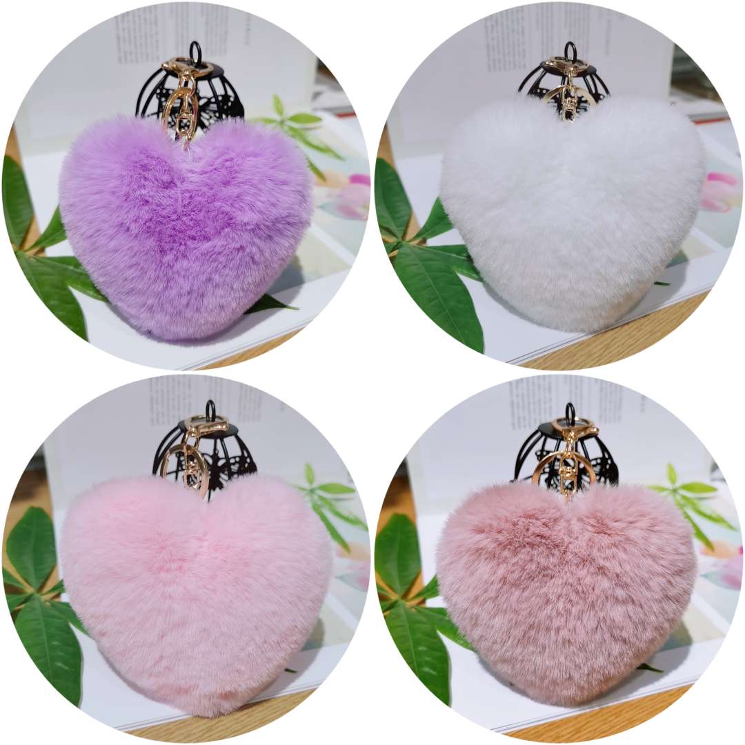 Heart-shaped plush pendant, cute keychain, mobile phone pendant, accessory, heart-shaped fur ball bag pendant Item Picture