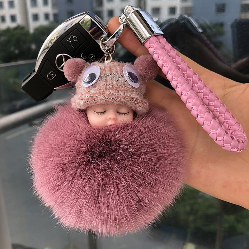 Car key pendant, Korean creative high-end car woven key chain, cute plush red envelope bag pendant for ladies Application Scenario