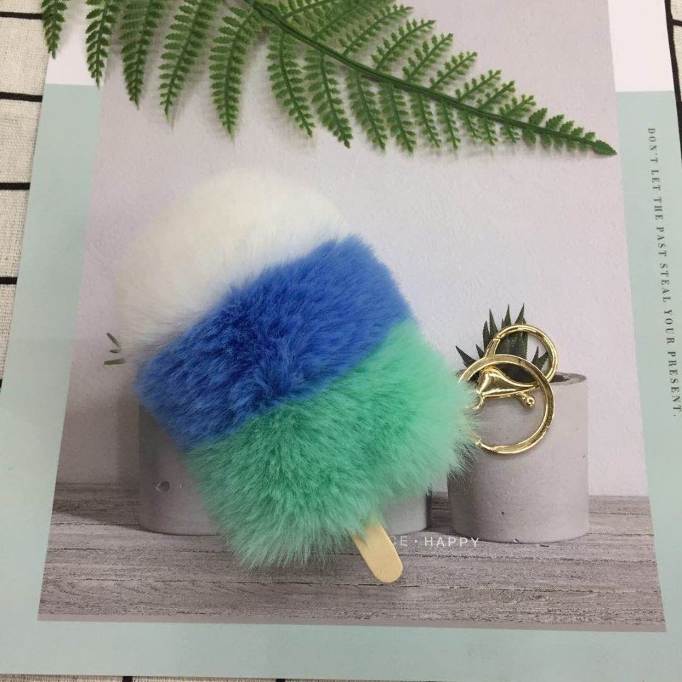 Plush pendant, ice cream imitation rex rabbit plush bag pendant, cream Popsicle cart keychain, color-blocking ball pendant Item Picture